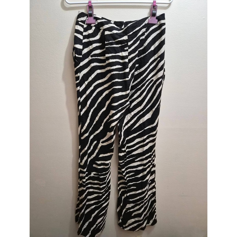 Sincerely Jules Zebra Print Wide Leg Bootcut Pants Black White Size M
